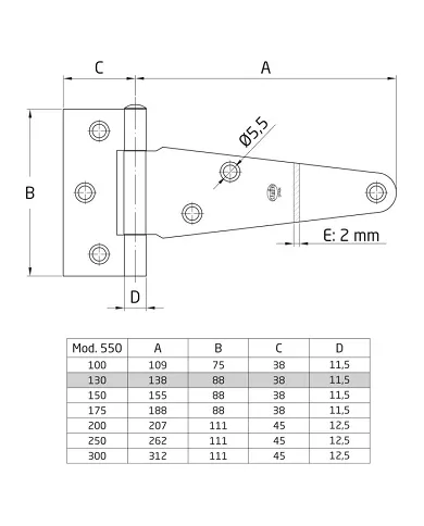 comprar 1 Bisagra en T acero zincado. Para puerta lisa 130mm. Mod 550 Amig de AMIG - Pernios, bisagras y pasadores