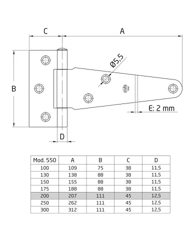 comprar 1 Bisagra en T acero zincado. Para puerta lisa 200mm. Mod 550 Amig de AMIG - Pernios, bisagras y pasadores