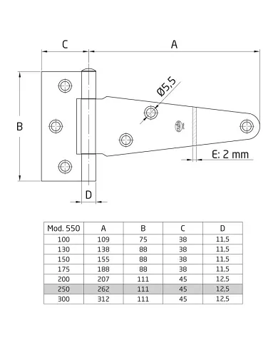 comprar 1 Bisagra en T acero zincado. Para puerta lisa 250mm. Mod 550 Amig de AMIG - Pernios, bisagras y pasadores