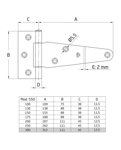 comprar 1 Bisagra en T acero zincado. Para puerta lisa 300mm. Mod 550 Amig de AMIG - Pernios, bisagras y pasadores