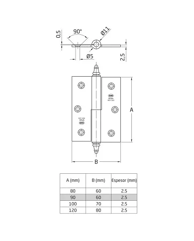 comprar 1 Bisagra desmontable inox 90x60mm Derecha Canto cuadrado con remate. Mod 2007 Amig de AMIG - Pernios, bisagras y pasadores