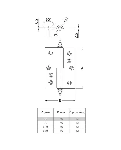 comprar 1 Bisagra desmontable inox 80x60mm Izquierda Canto cuadrado con remate. Mod 2007 Amig de AMIG - Pernios, bisagras y pasadores
