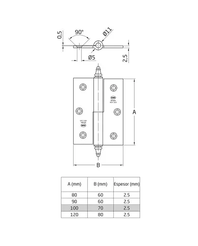 comprar 1 Bisagra desmontable inox 100x70mm Derecha Canto cuadrado con remate. Mod 2007 Amig de AMIG - Pernios, bisagras y pasadores