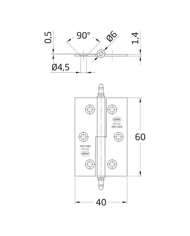 comprar 1 Bisagra desmontable inox 60x40mm Derecha Canto cuadrado con remate. Mod 2006 Amig de AMIG - Pernios, bisagras y pasadores