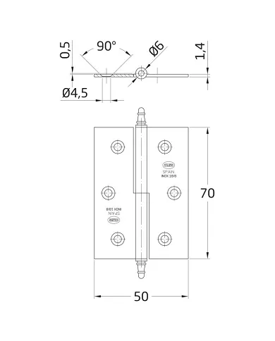 comprar 1 Bisagra desmontable inox 70x50mm Izquierda Canto cuadrado con remate. Mod 2006 Amig de AMIG - Pernios, bisagras y pasadores