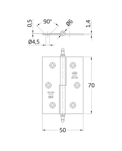 comprar 1 Bisagra desmontable inox 70x50mm Derecha Canto cuadrado con remate. Mod 2006 Amig de AMIG - Pernios, bisagras y pasadores