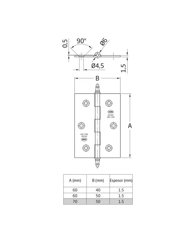 comprar 1 Bisagra fija inox 60x40mm Canto cuadrado con remate. Mod 2003 Amig de AMIG - Pernios, bisagras y pasadores