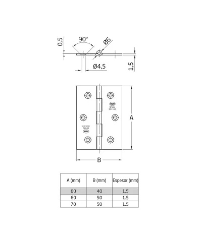 comprar 1 Bisagra fija inox 60x40mm Canto cuadrado sin remate. Mod 2002 Amig de AMIG - Pernios, bisagras y pasadores