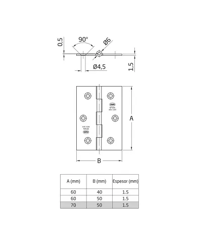 comprar 1 Bisagra fija inox 70x50mm Canto cuadrado sin remate. Mod 2002 Amig de AMIG - Pernios, bisagras y pasadores