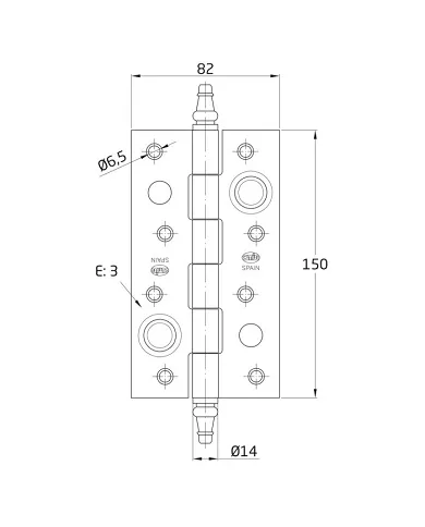 comprar 1 Bisagra de seguridad inox 150x82mm Canto cuadrado con remate. Mod 561 Amig de AMIG - Pernios, bisagras y pasadores