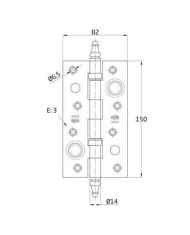 comprar 1 Bisagra de seguridad inox 150x82mm Canto cuadrado con remate 2 rodamientos. Mod 567 Amig de AMIG - Pernios, bisagras y pasadores