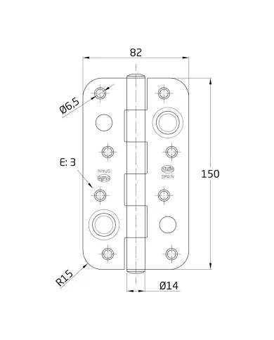 comprar 1 Bisagra de seguridad inox 150x82mm Canto redondo sin remate. Mod 571 Amig de AMIG - Pernios, bisagras y pasadores