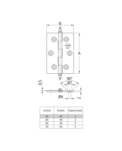 comprar 1 Bisagra fija latón pulido 50x40mm Canto cuadrado con remate. Mod 1003 Amig de AMIG - Pernios, bisagras y pasadores