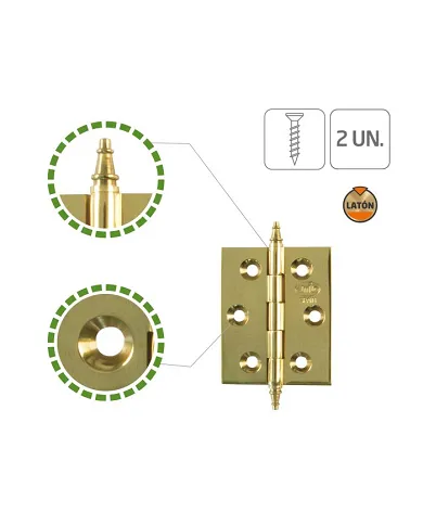 comprar 1 Bisagra fija latón pulido 60x40mm Canto cuadrado con remate. Mod 1003 Amig de AMIG - Pernios, bisagras y pasadores