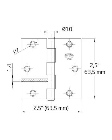 comprar 1 par de Bisagras cuadradas acero latonado barnizado 63x63mm Ø6mm Canto cuadrado sin remate. Mod 1010 Amig de AMIG - Pernios, bisagras y pasadores