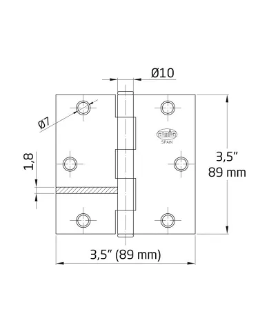 comprar 1 par de Bisagras cuadradas acero latonado barnizado 89x89mm Ø6mm Canto cuadrado sin remate. Mod 1010 Amig de AMIG - Pernios, bisagras y pasadores