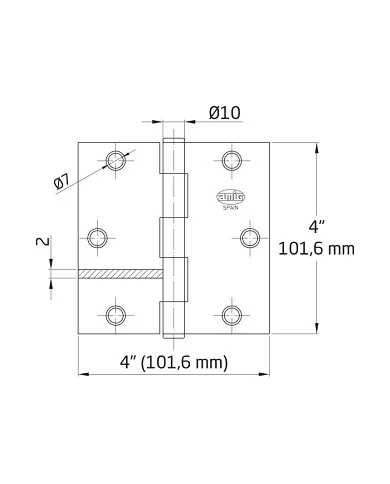 comprar 1 par de Bisagras cuadradas acero latonado barnizado 101x101mm Ø6mm Canto cuadrado sin remate. Mod 1010 Amig de AMIG - Pernios, bisagras y pasadores