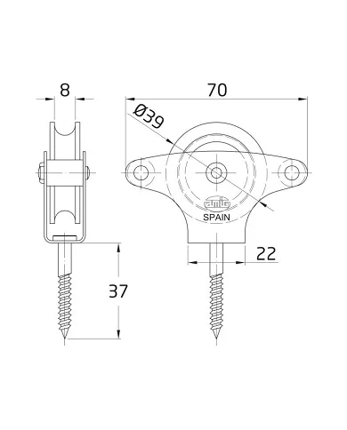 comprar Polea para tendederos inox y roldana metálica Ø39mm con tirafondos y guias. Mod. 21 de AMIG - Cerrajería y herrajes