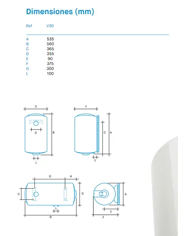comprar Termo eléctrico vertical 30 litros. Modelo: Mediterráneo. Davasa de DAVA - Termos Electricos