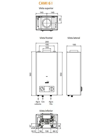 comprar Calentador atmosférico Low NOX (Bajas emisiones) Gas butano. CAMI 6 litros. Cointra de - Canalizacion Caldera Calentado