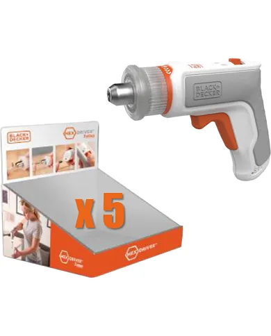 comprar Expositor: 5 unidades Atornillador montamuebles HexDriver a batería 3.6V 1.5Ah. BCRTA01RTS5-XJ Black+Decker de BLACK & DECKER - Atornilladoras comprar Expositor: 5 unidades Atornillador montamuebles HexDriver a batería 3.6V 1.5Ah. BCRTA01RTS5-XJ Black+Decker de BLACK & DECKER - Atornilladoras