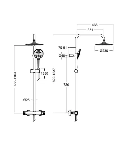 comprar Termotech Columna de ducha Telescópica Termostática cromada con Rociador de Ø230mm. BX965402RP230 Ramon Soler de RAMON-SOLER - Griferia