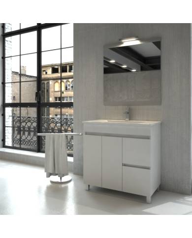 Mueble baño Cascais 100cm Blanco P2G2. Incluye: Lavabo + Espejo + Aplique. Accua